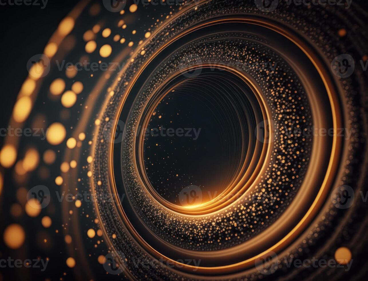 Concentric golden rings shapes Abstract geometric background created with technology photo