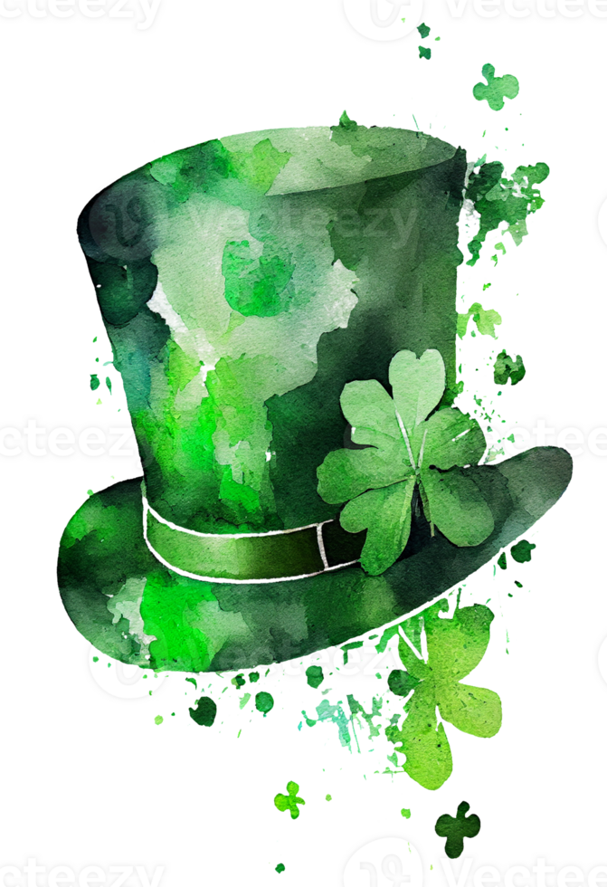 Watercolor Leprechaun Hat with clover leaves, St Patrick's Day Hat. png
