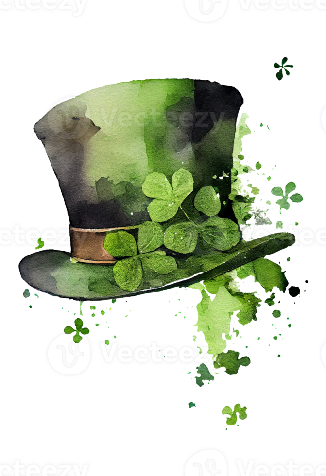 Watercolor Leprechaun Hat with clover leaves, St Patrick's Day Hat. png