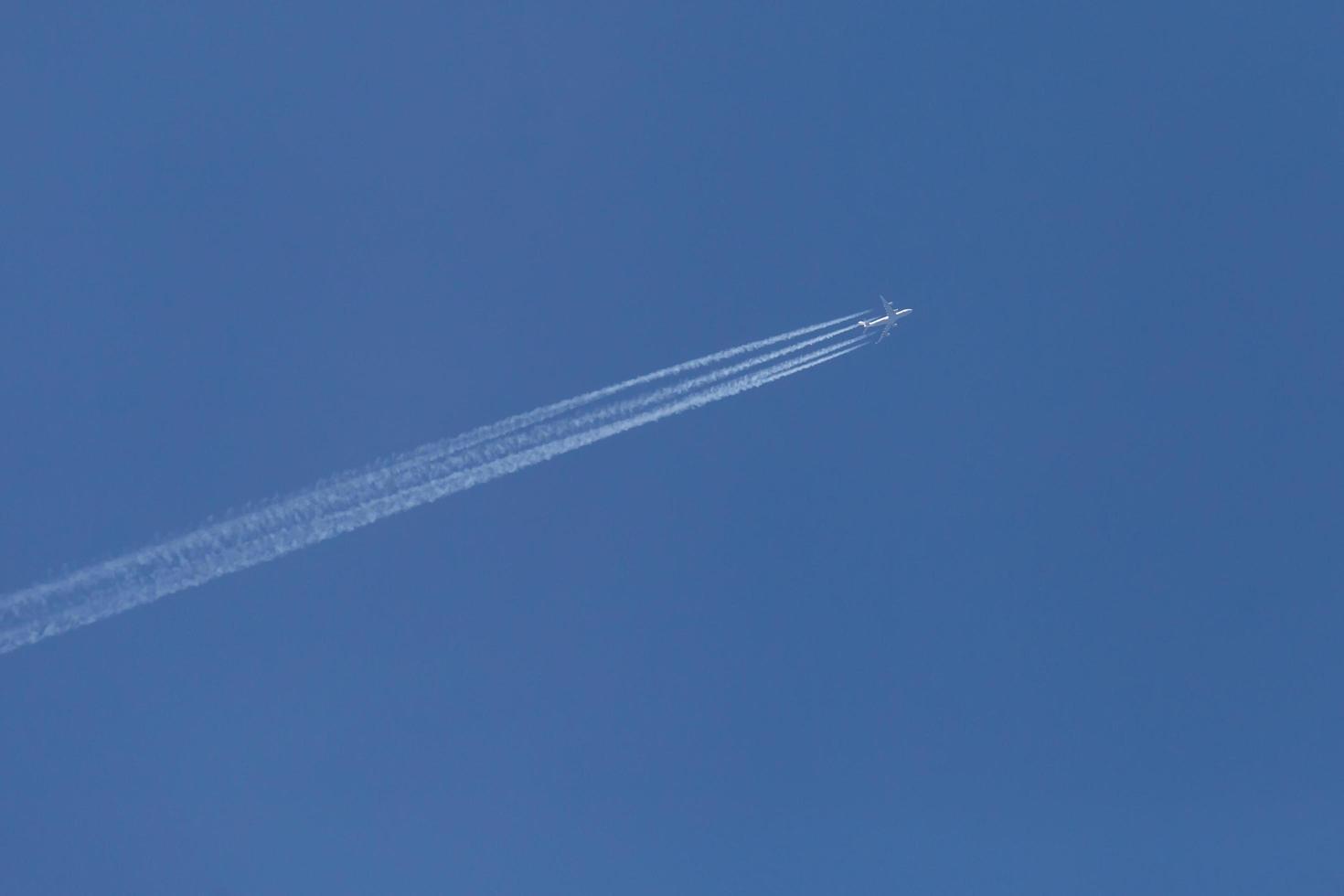 plane flying in a blue sky photo