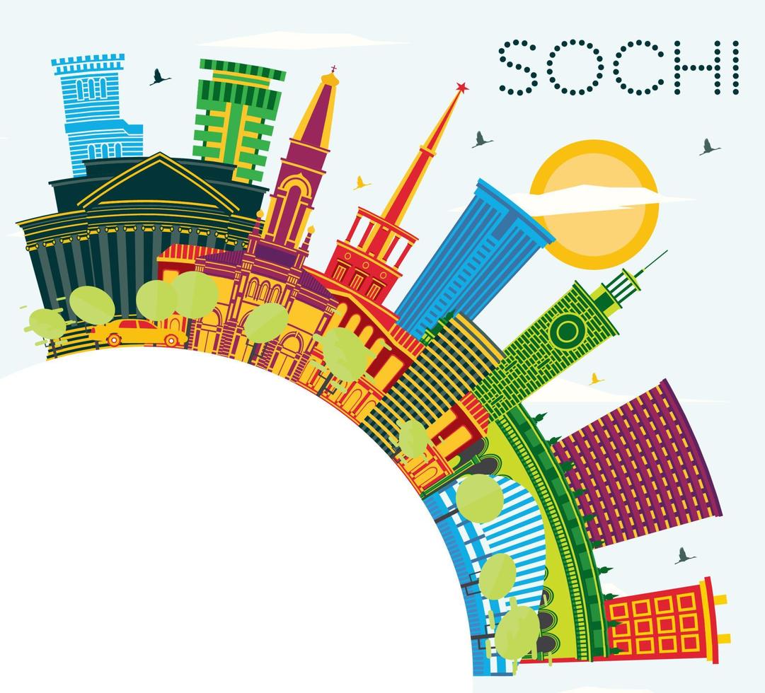 Sochi Rusia ciudad horizonte con color edificios, azul cielo y Copiar espacio. turismo concepto con moderno arquitectura. Sochi paisaje urbano con puntos de referencia vector