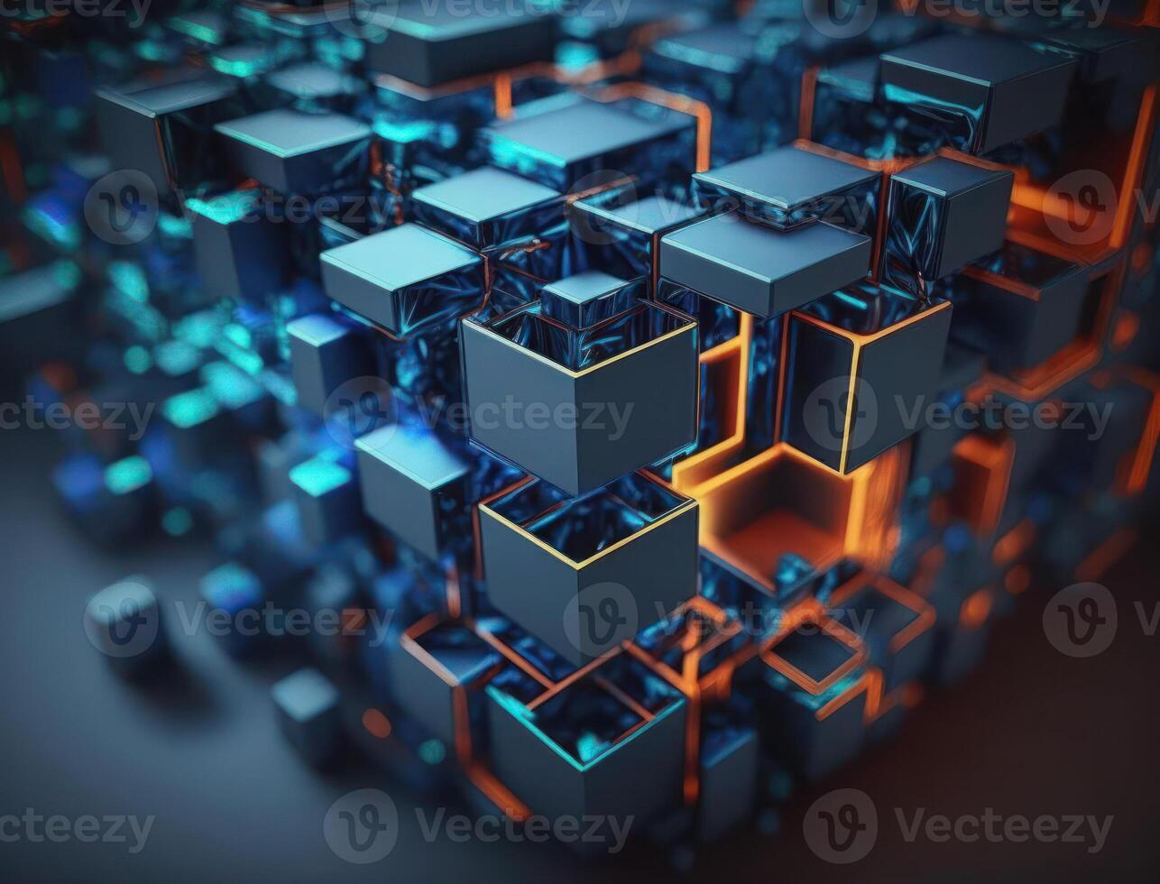 3D Futuristic cubes background Abstract geometric mosaic Square tiles pattern created with technology photo