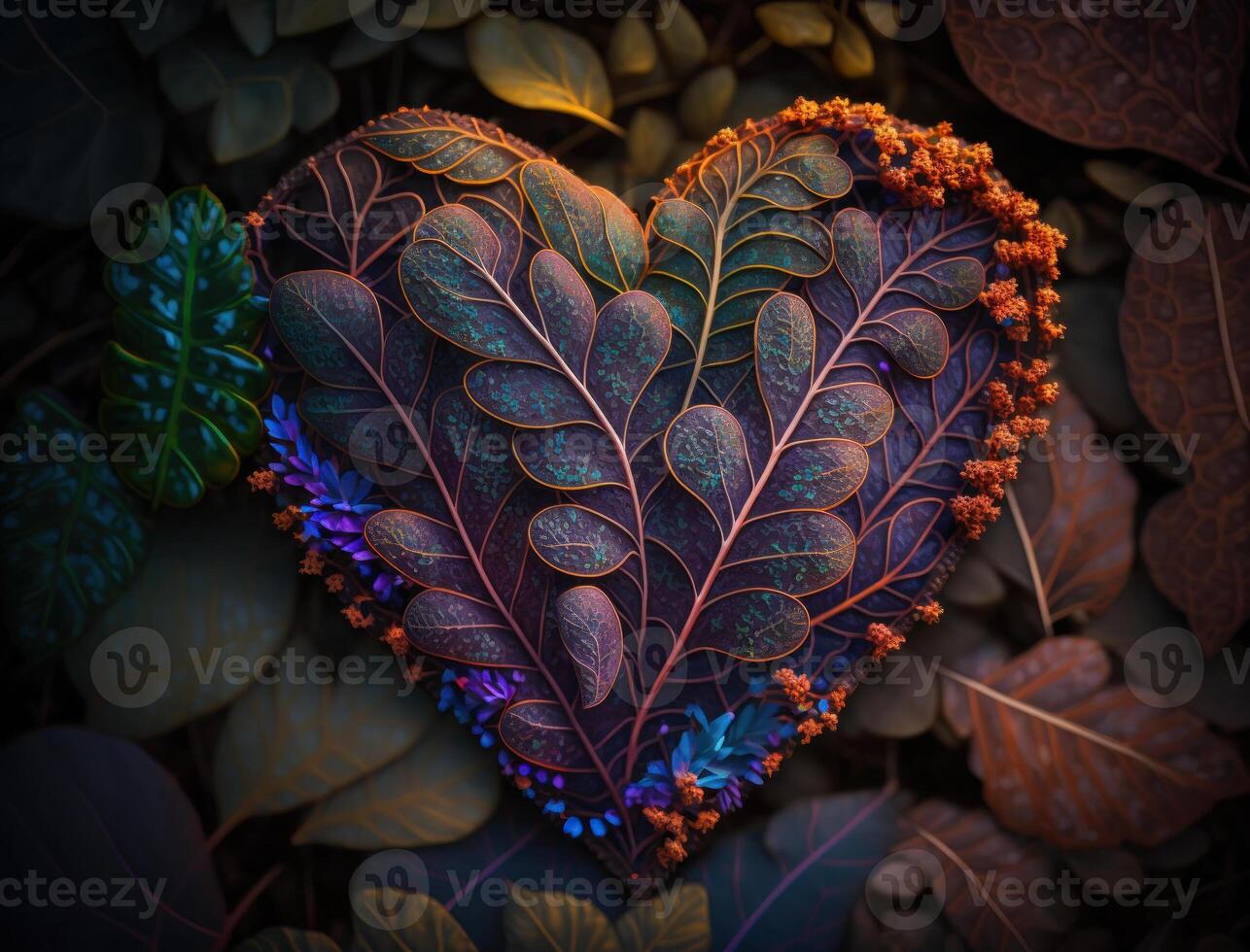 Green heart made by foliage that represents environmental protection created with technology photo