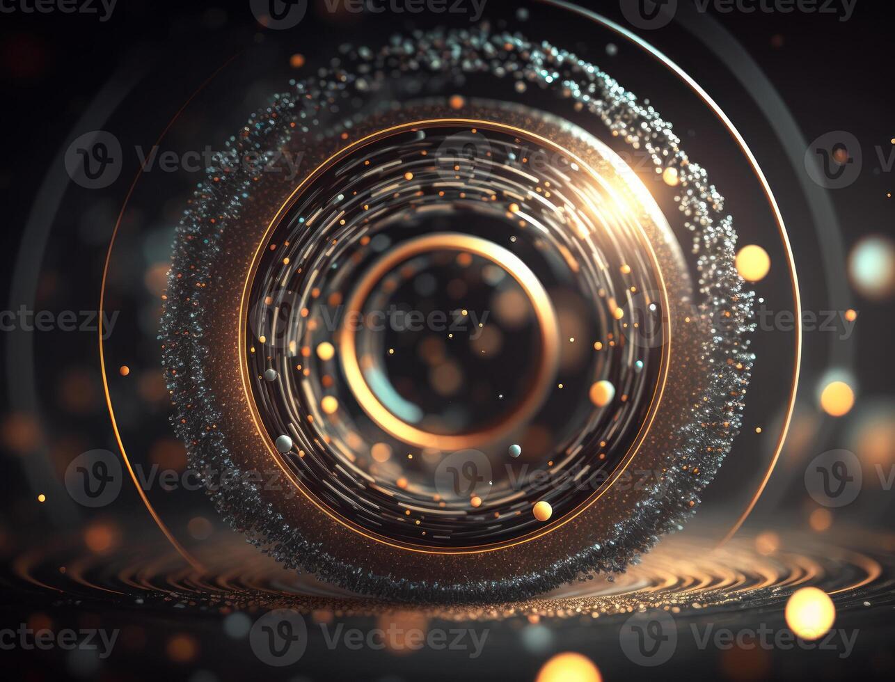 Concentric golden rings shapes Abstract geometric background created with technology photo