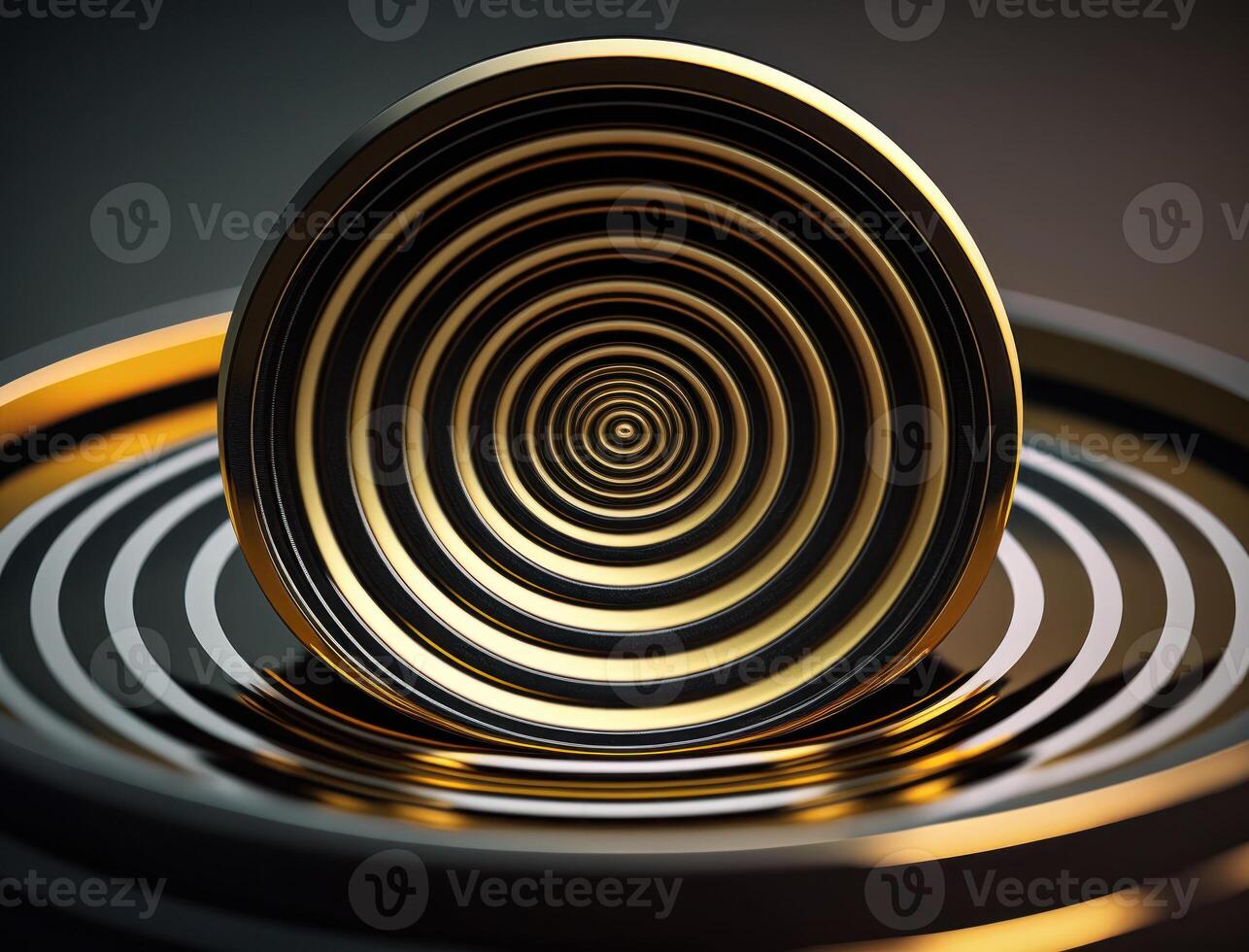 Concentric golden rings shapes Abstract geometric background created with technology photo