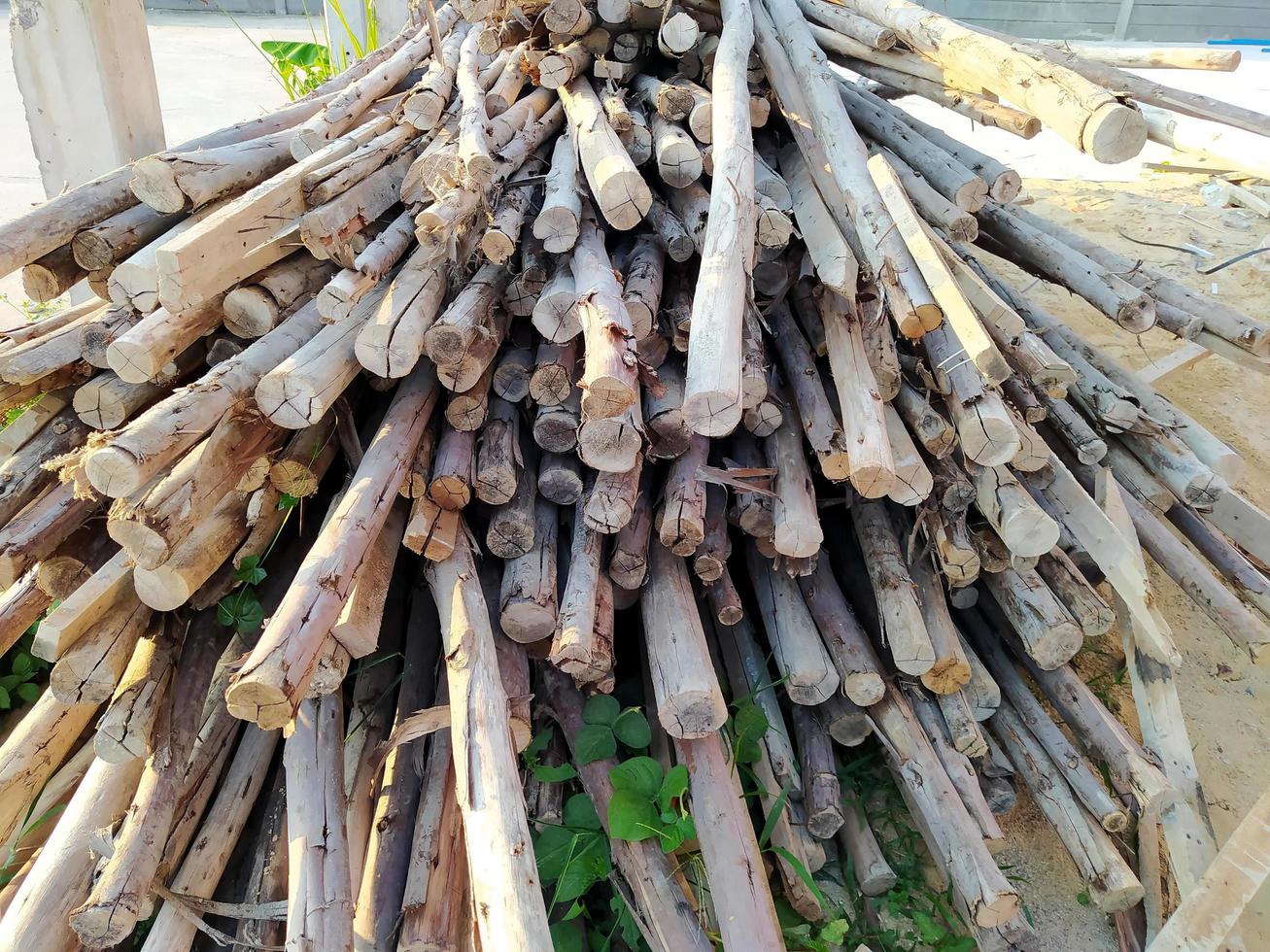 Close-up of a large pile of wood at the construction site. photo