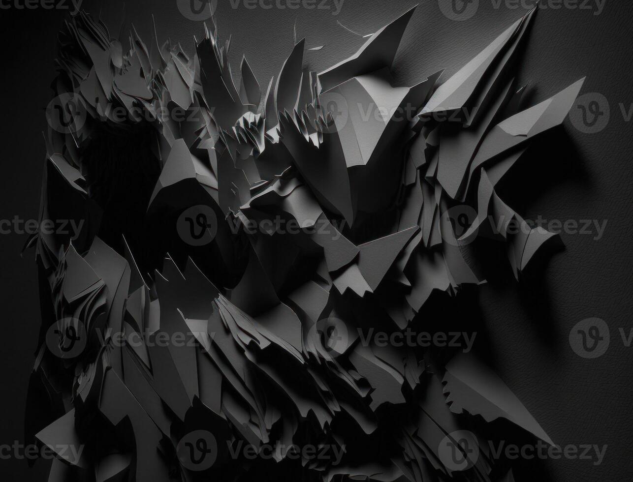 Abstract dark black various paper shapes background created with technology photo