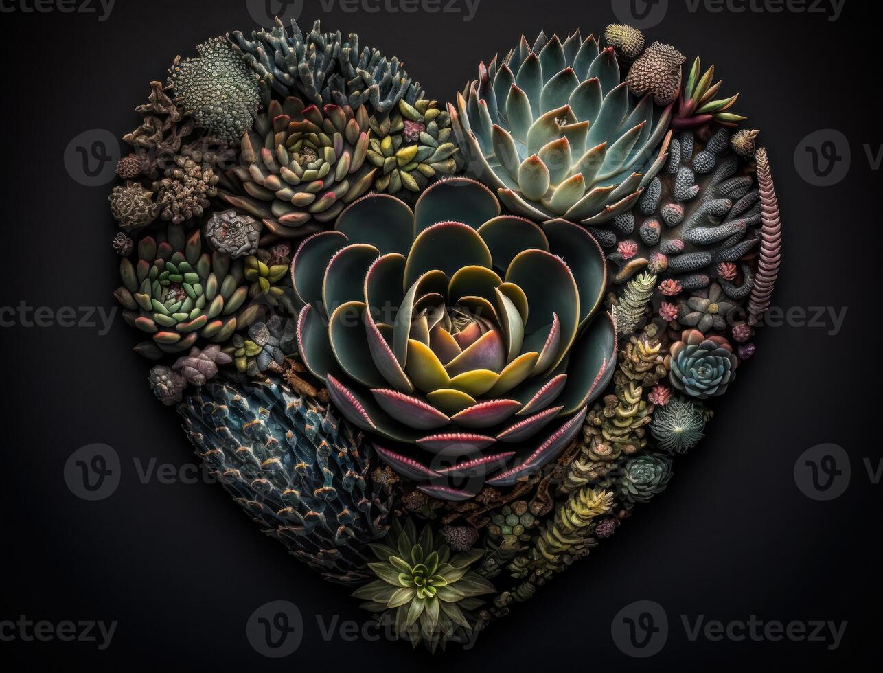 Green heart made by various succulents Environmental protection concept created with technology photo