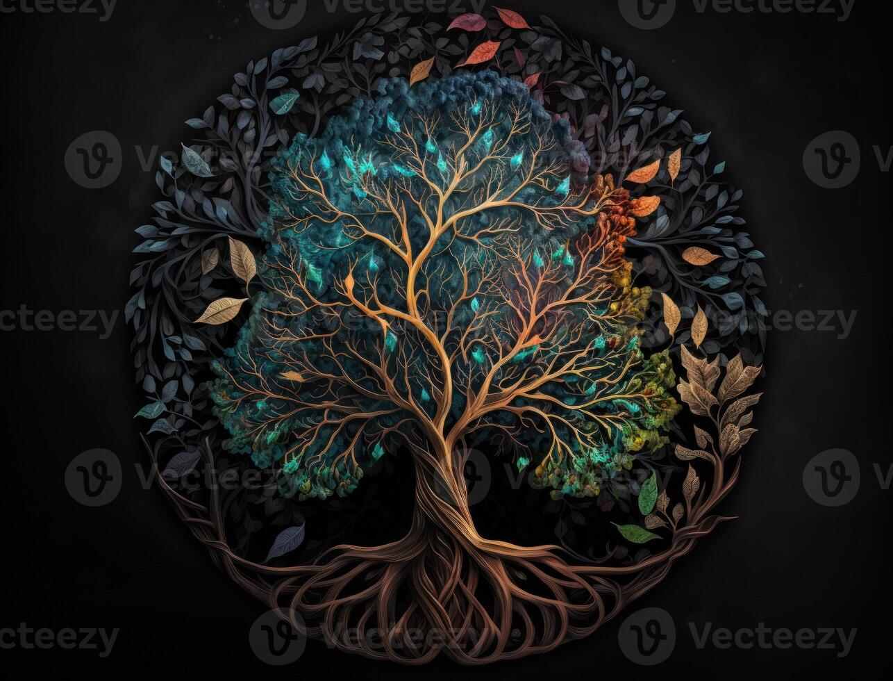 Yggdrasil world tree concept created with technology photo