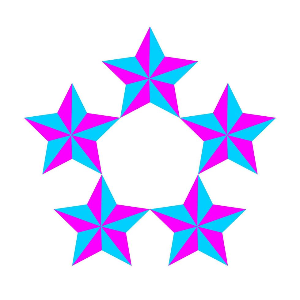 Blue and pink five vector stars icon. 5 stars illustration icon.