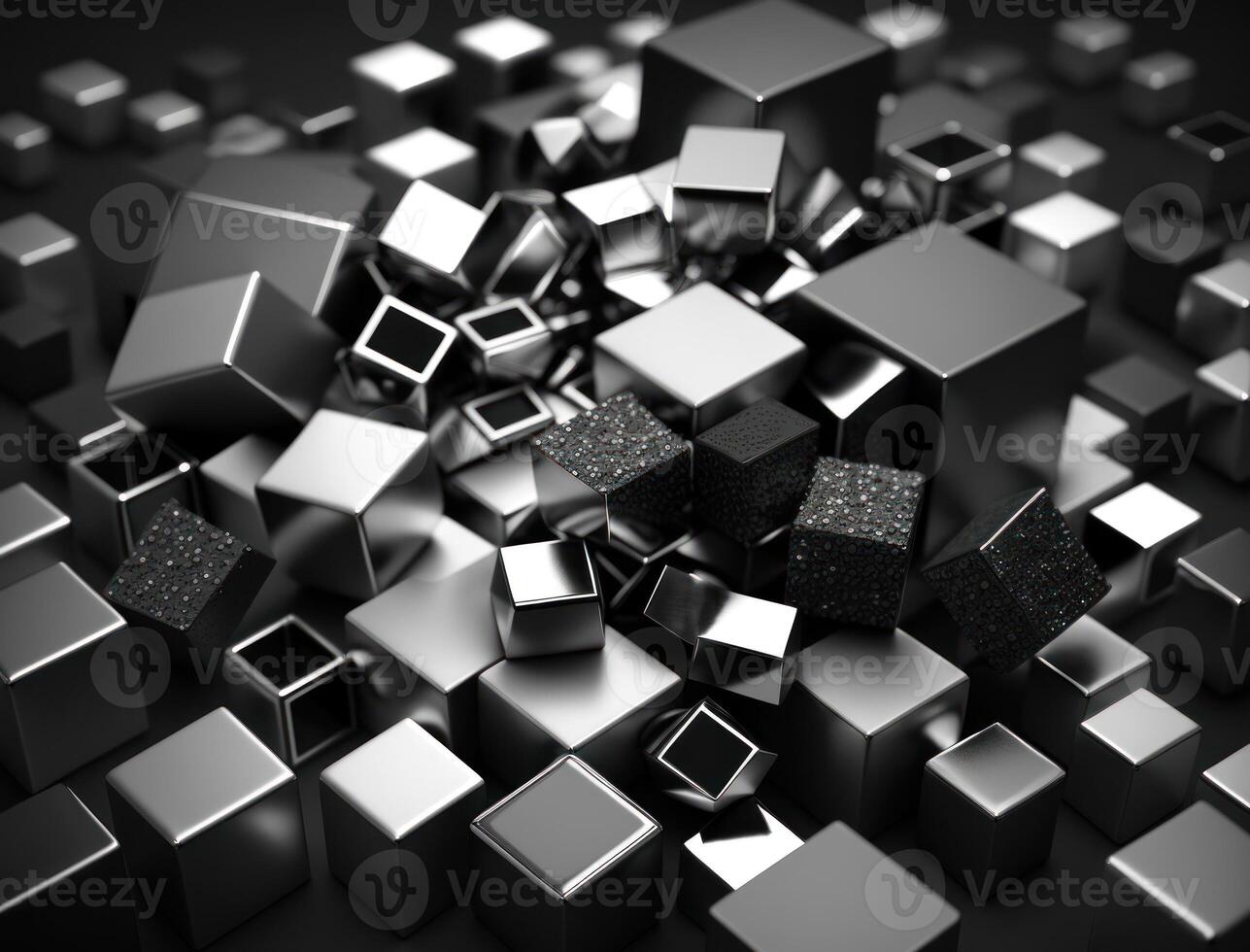 Futuristic cubes dark black background Abstract geometric mosaic grid Square tiles pattern technology photo