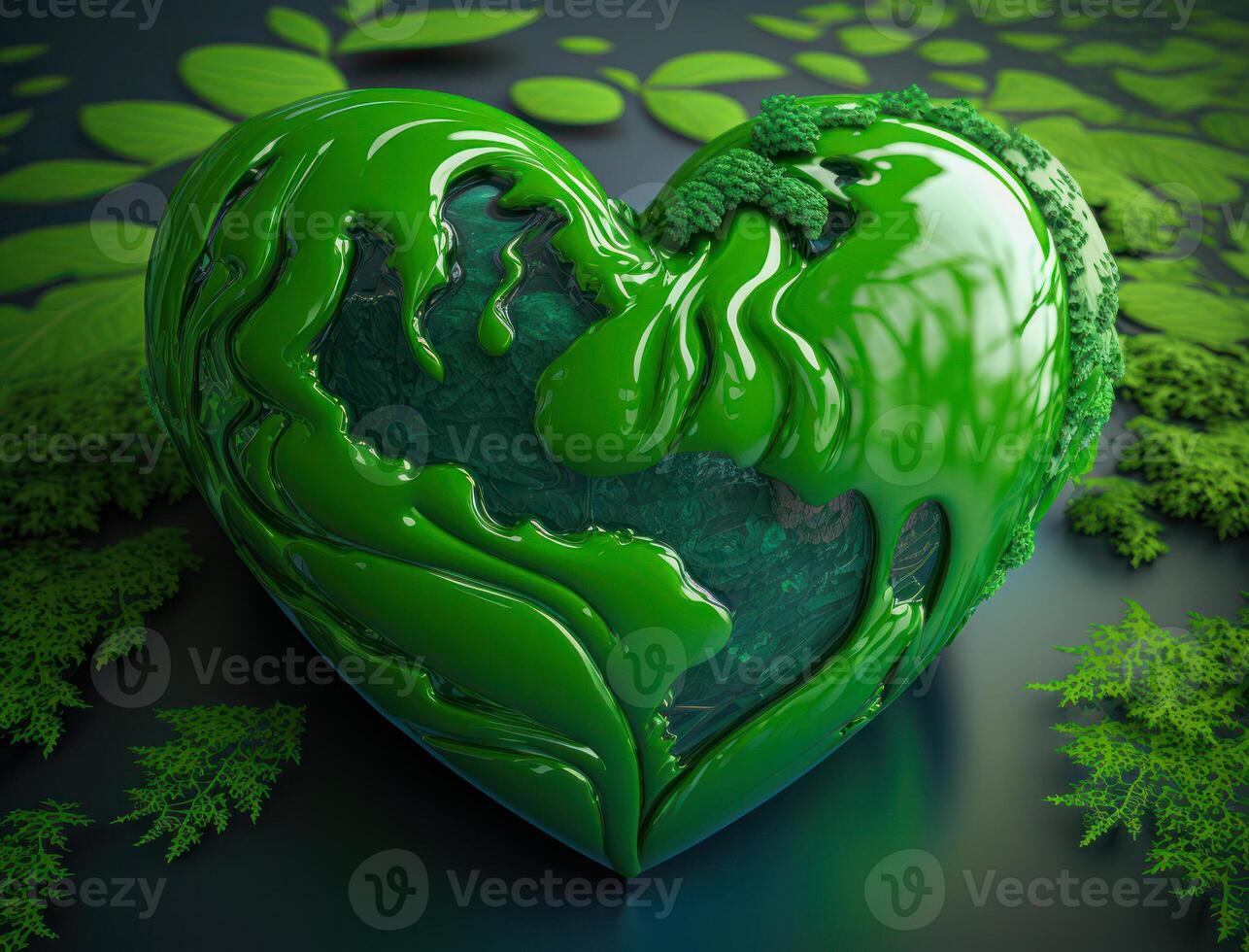 Green heart that represents environmental protection created with technology photo