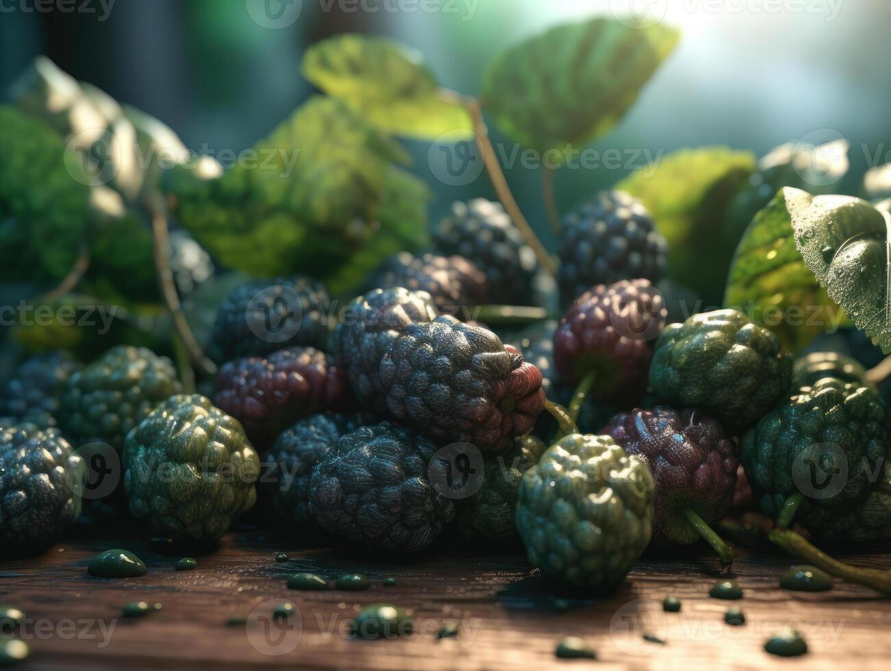 Beautiful organic background of freshly picked blackberry created with technology photo