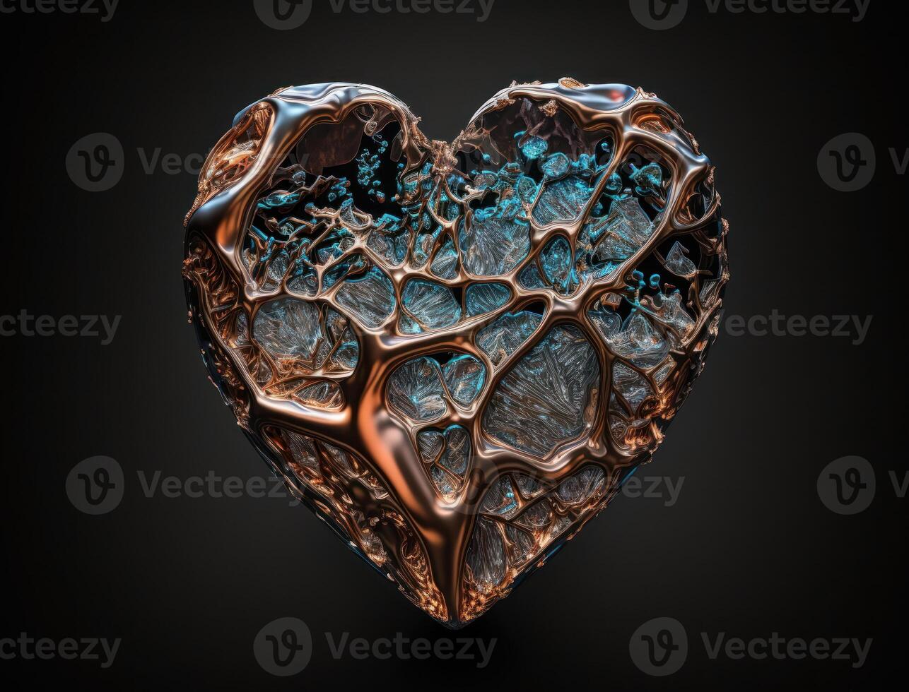 Realistic translucent heart shaped crystal zircon, natural gemstone technology photo