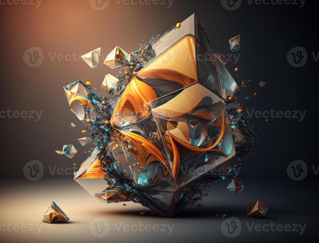 Abstract chaotic geometric background Glossy pyramids and spheres background created with technology photo