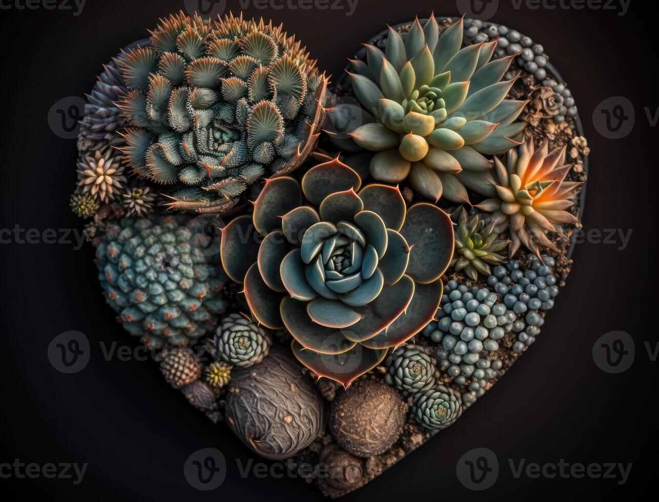 Green heart made by various succulents Environmental protection concept created with technology photo