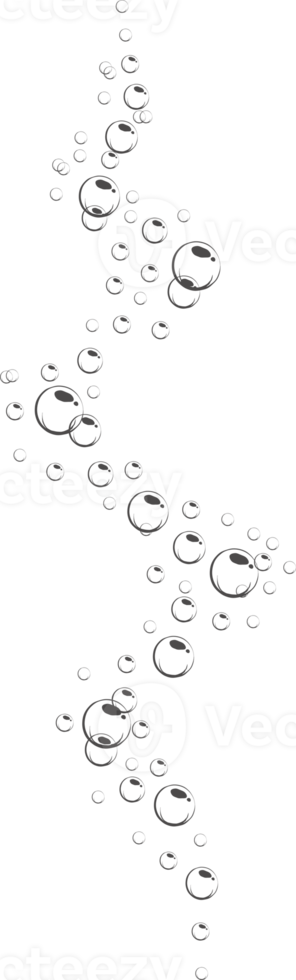 Bubbles of fizzy drink, air or soap. Vertical streams of water. Outline illustration png