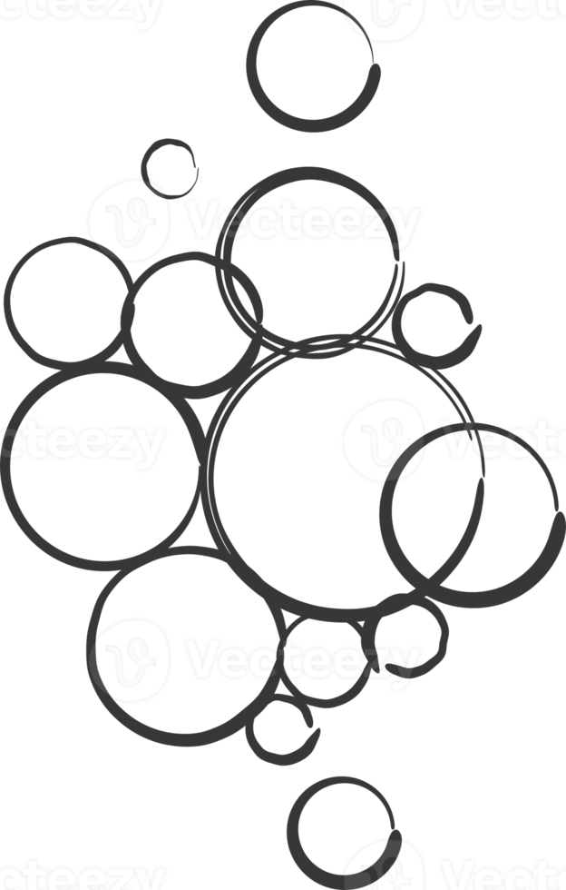 Bubbles of fizzy drink, air or soap. Vertical streams of water. Outline illustration png