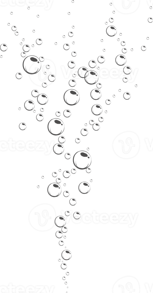 Bubbles of fizzy drink, air or soap. Vertical streams of water. Outline illustration png