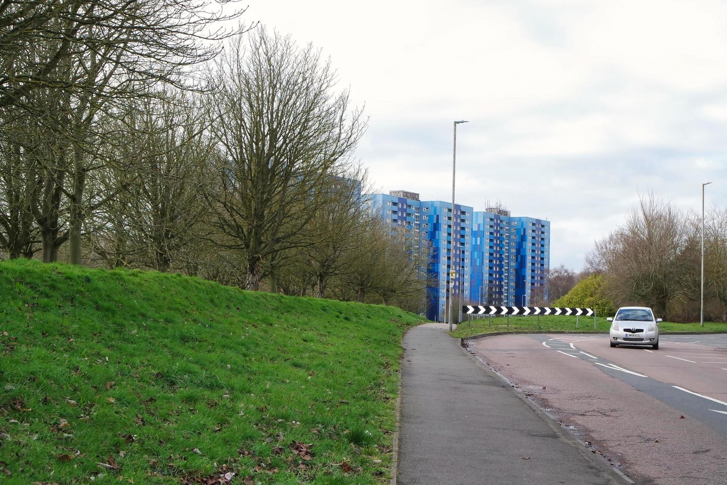 Low Angle View of Downtown City Center of British City London Luton Town of England UK. The Image Was Captured at Central Luton  City During a Cold and Cloudy Evening of 26-March-2023 photo