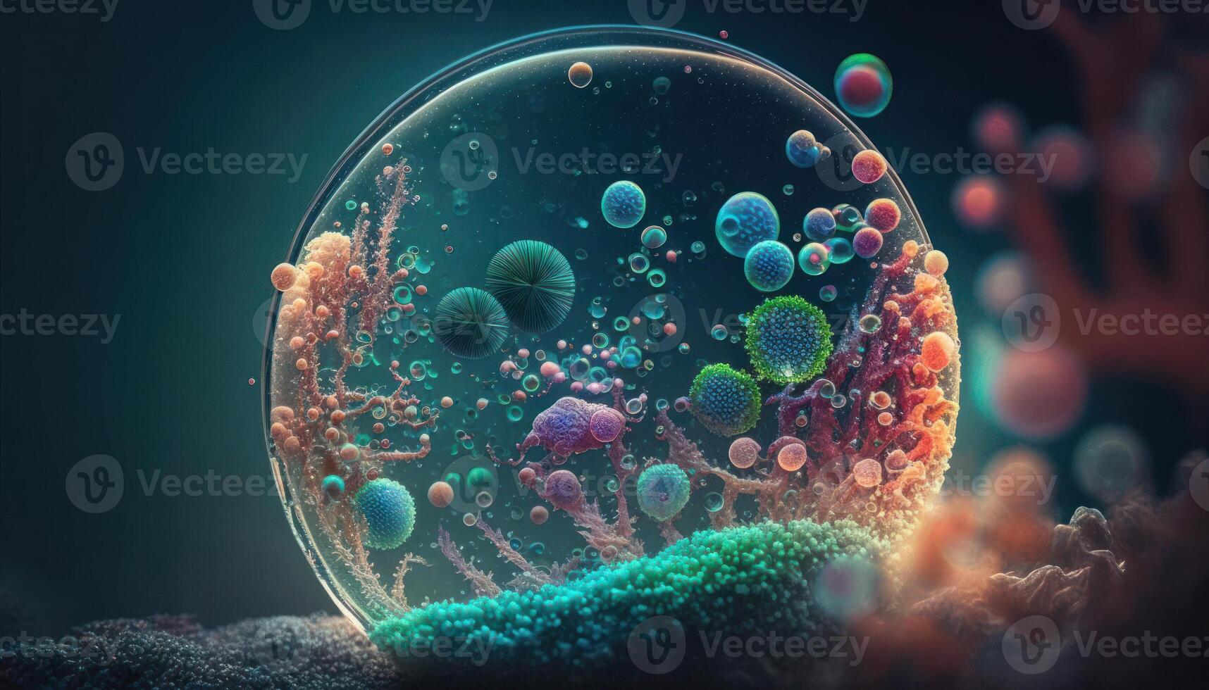 Bacteria and virus cells World under the microscope created with technology photo