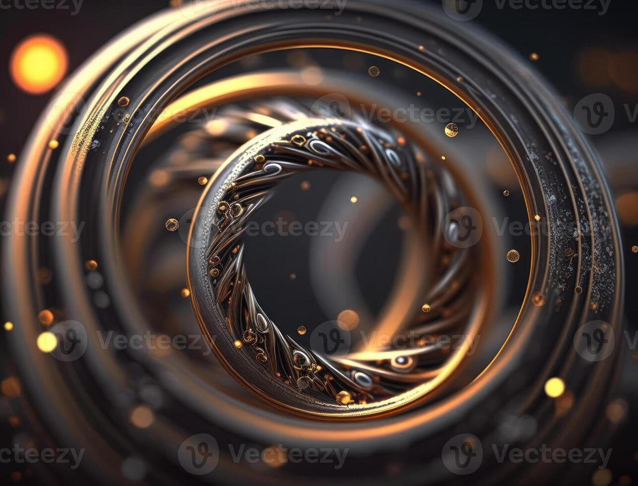 Concentric golden rings shapes Abstract geometric background created with technology photo