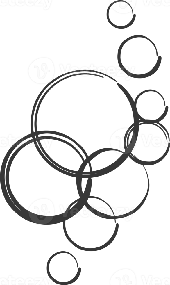 bulles de pétillant boire, air ou savon. verticale ruisseaux de l'eau. contour griffonnage illustration png