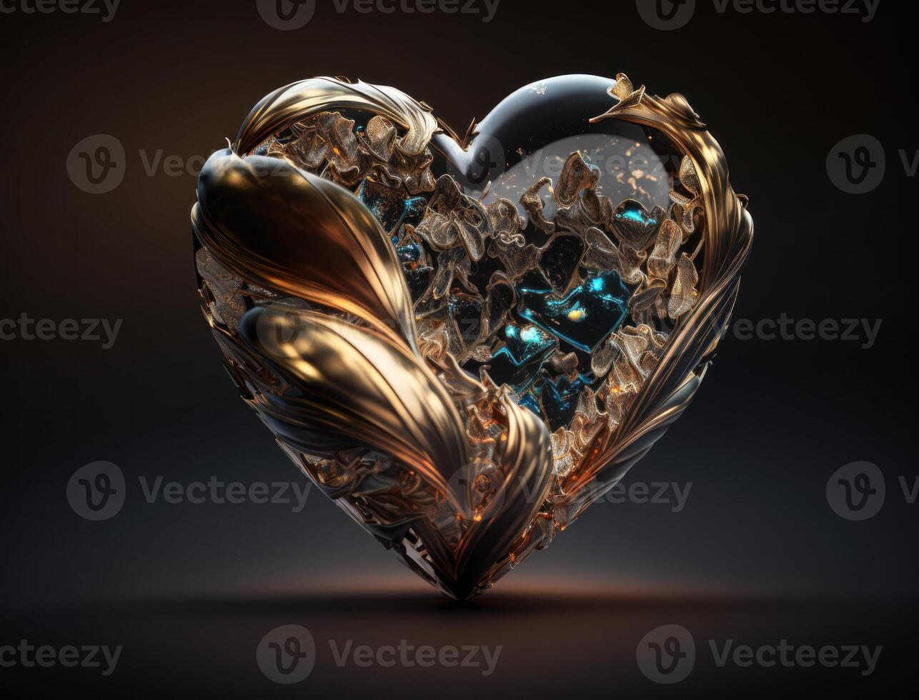 Realistic translucent heart shaped crystal zircon, natural gemstone technology photo