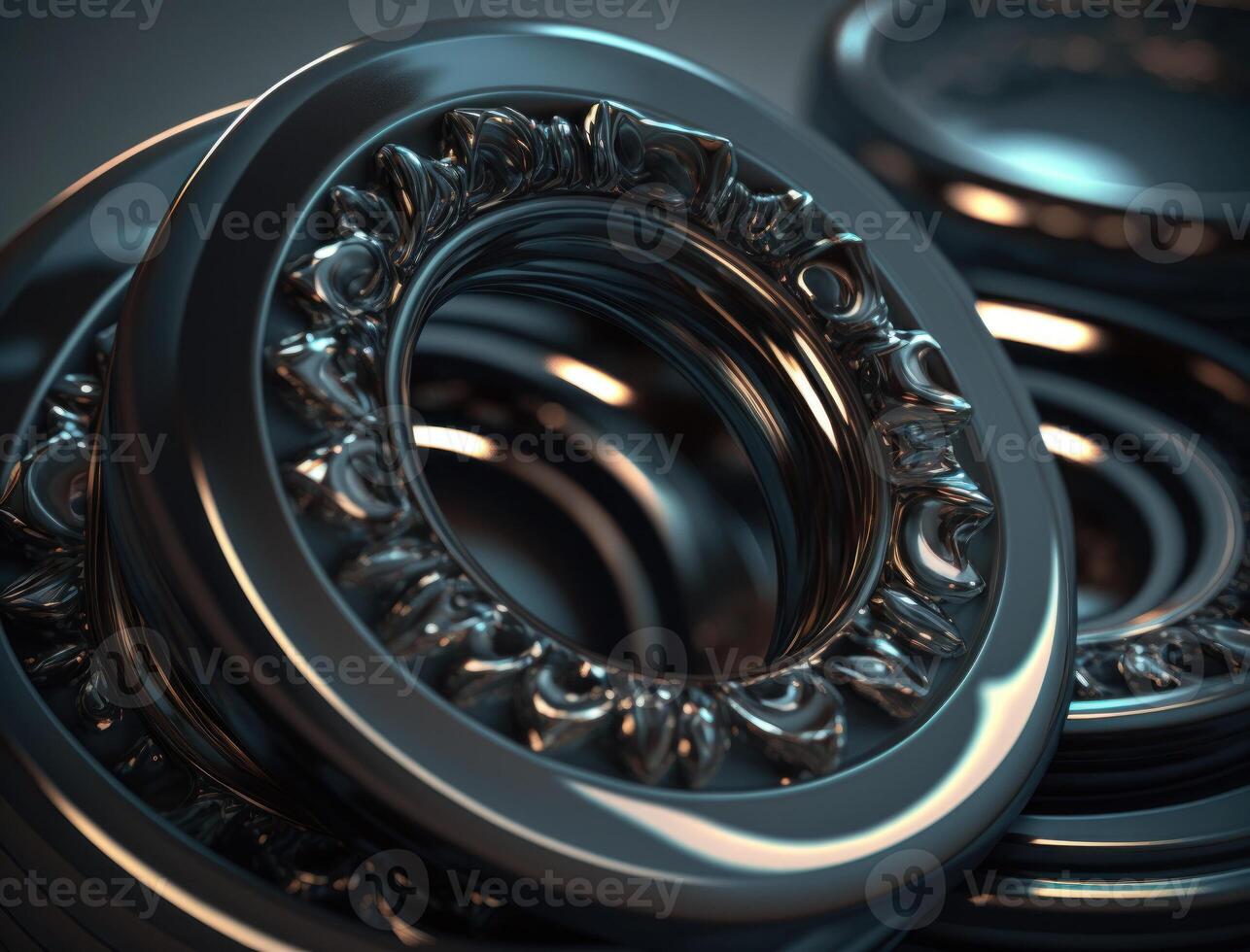 Concentric obsidian rings shapes Abstract geometric background created with technology photo