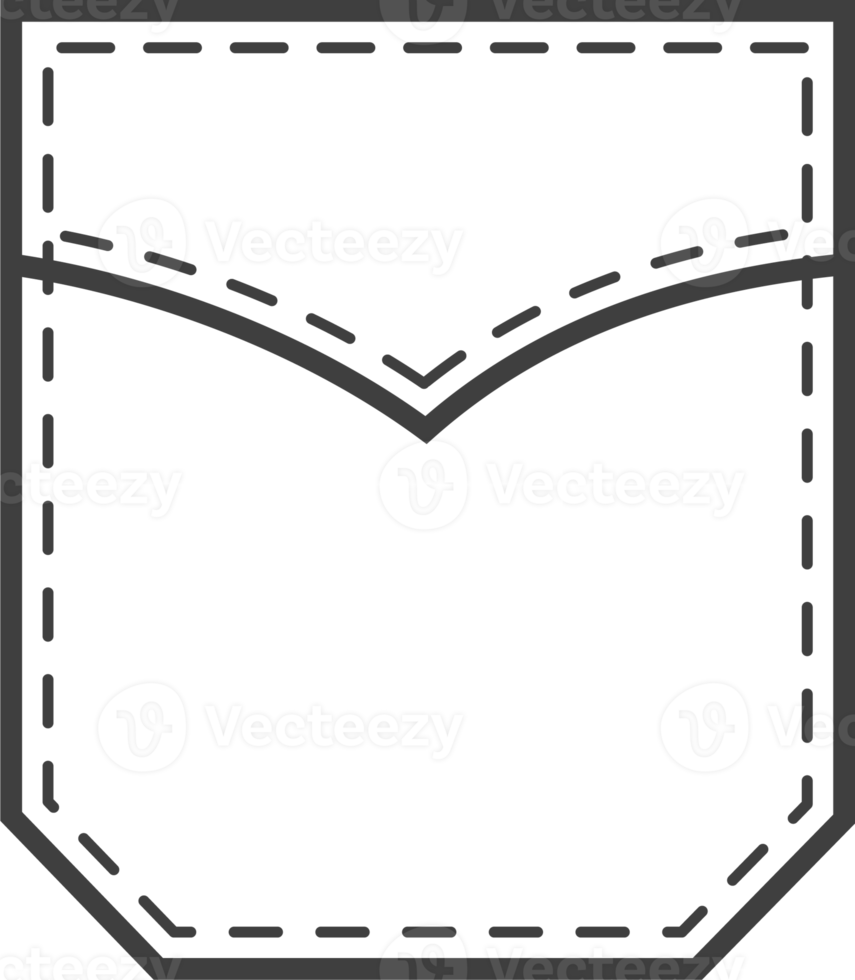 Denim pocket patch. Outline element for uniform or casual style clothes, dresses and shirts. Line illustration png