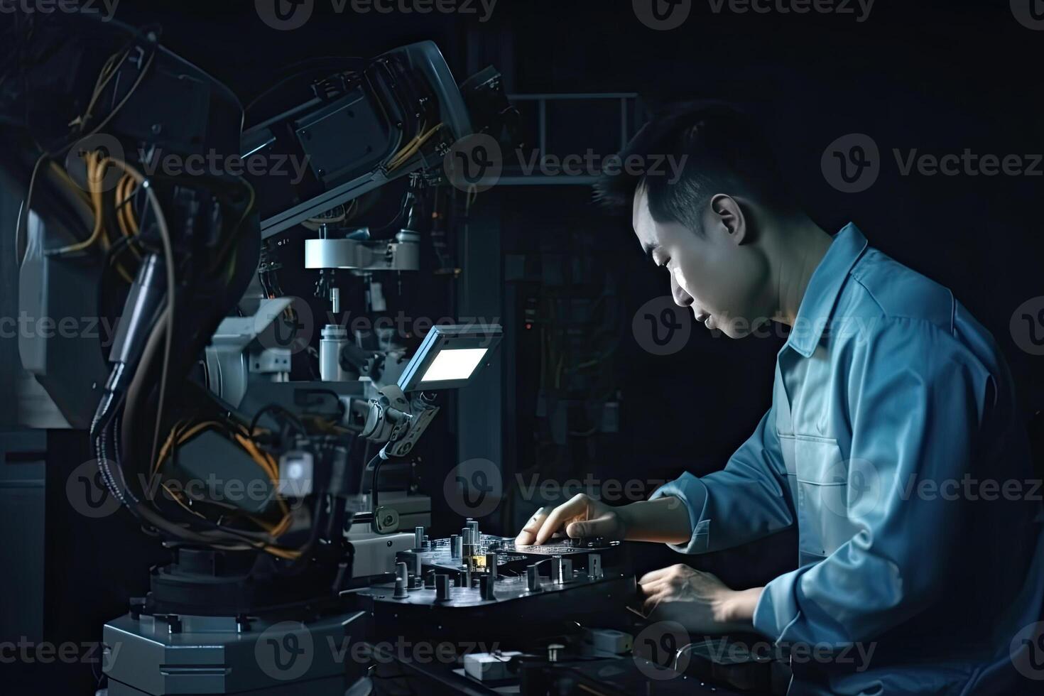 Engineer with tablet computer at factory workplace. Industrial worker. photo