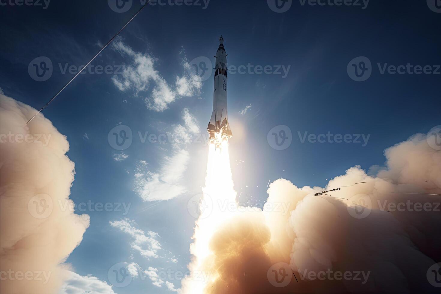 Rocket launch from cosmodrome. Space mission. photo