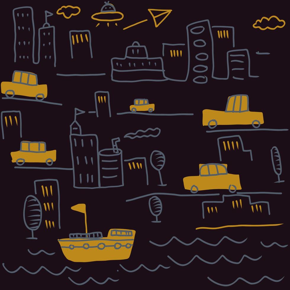 night in the city pattern hand drawn vector