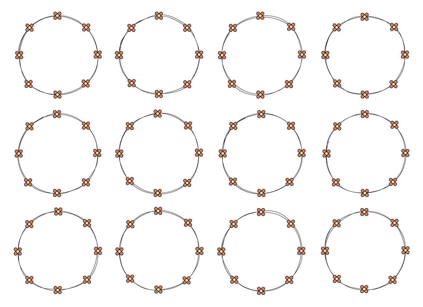 Hand drawn circle frame decoration element with flowers clip art vector