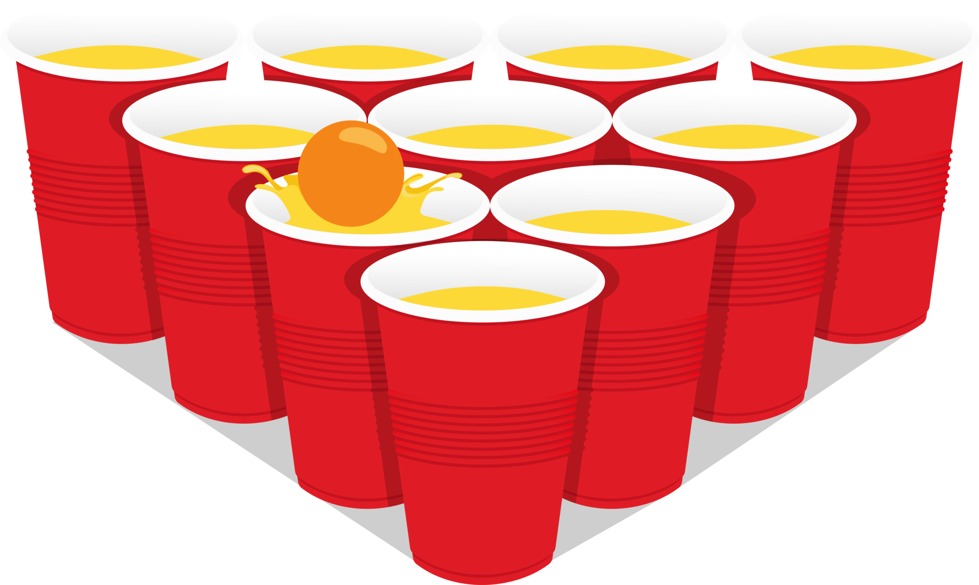 Red beer pong plastic cups and ball with splashing. Traditional party  drinking game 22323220 PNG