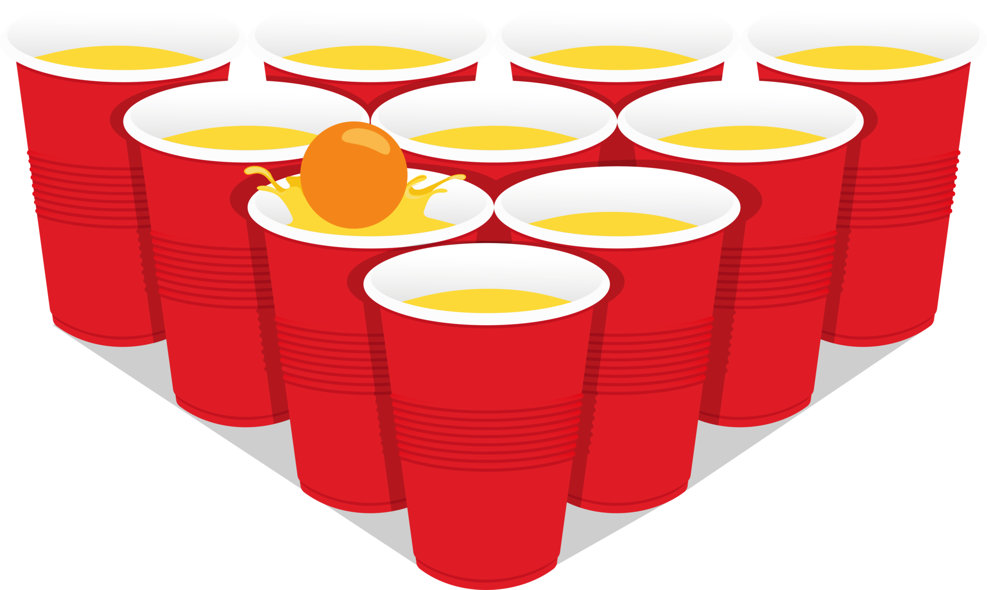 Red beer pong plastic cups and ball with splashing. Traditional party  drinking game 22323220 PNG