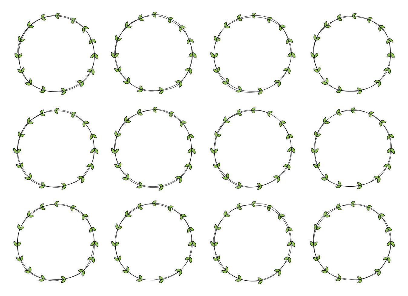 Hand drawn circle frame decoration element with leaves clip art vector