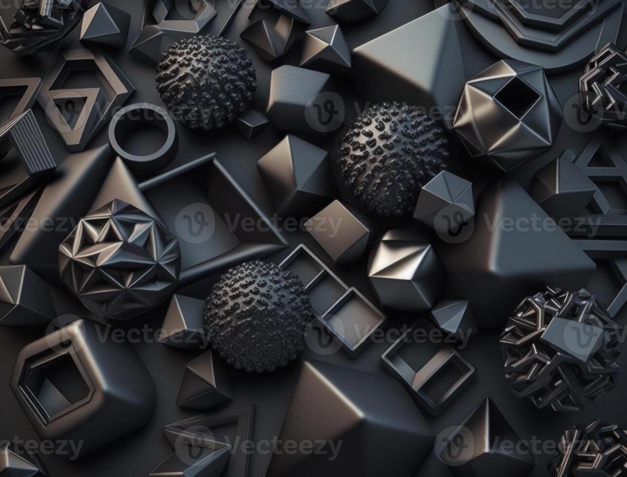 Abstract black geometric background Various shapes Flat lay created with technology photo