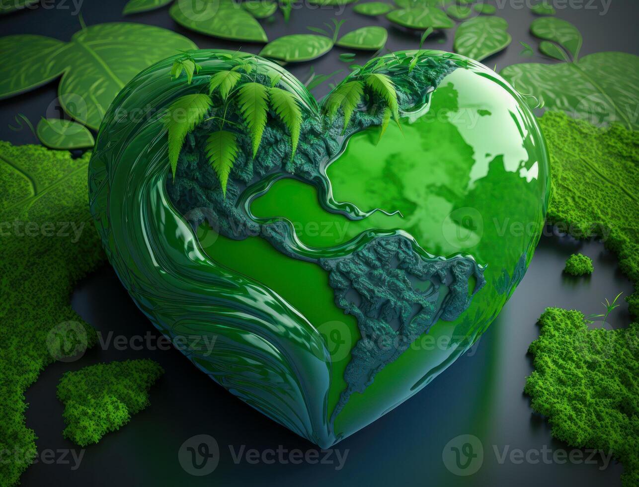 Green heart that represents environmental protection created with technology photo