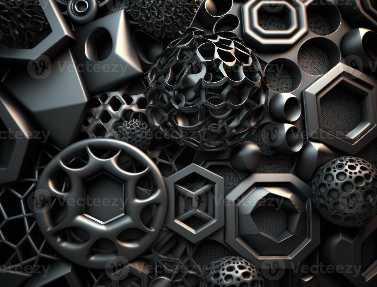 Abstract black geometric background Various shapes Flat lay created with technology photo