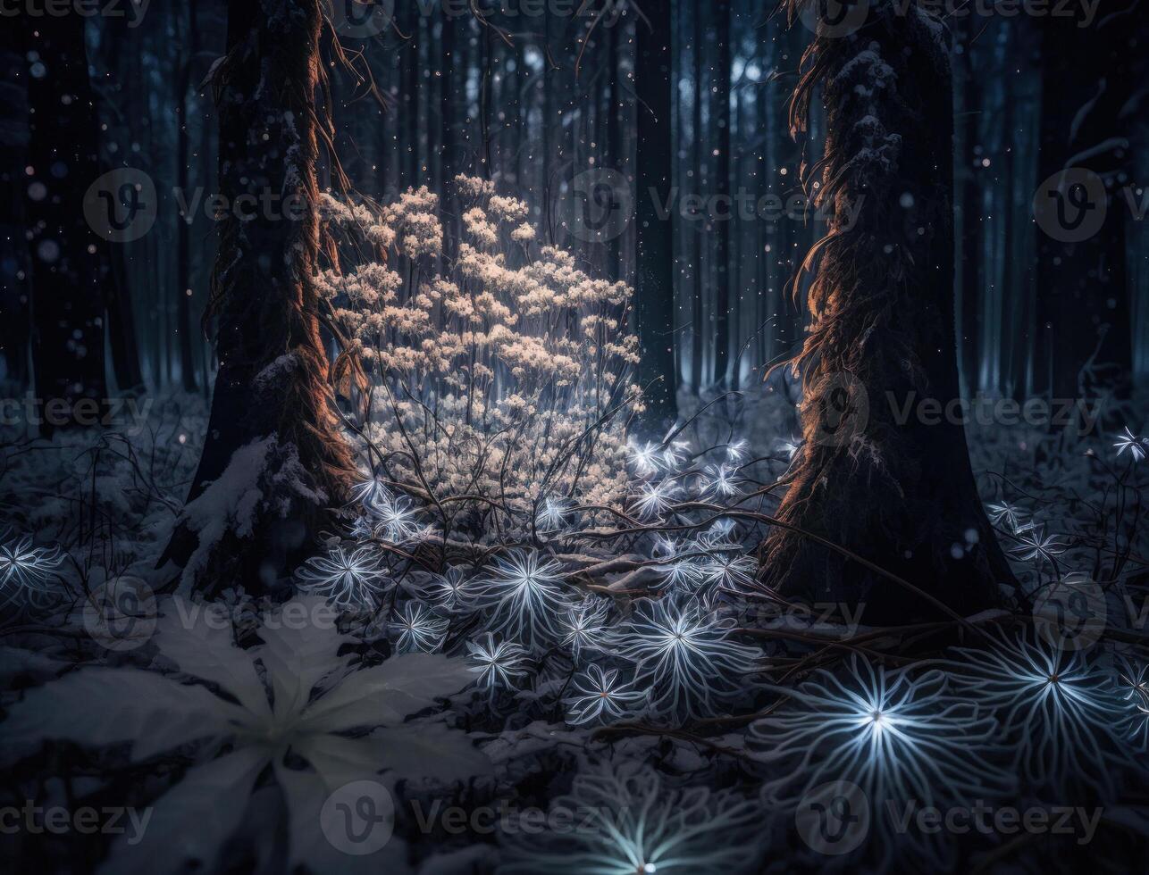 Winter fantasy forest landscape created with technology photo