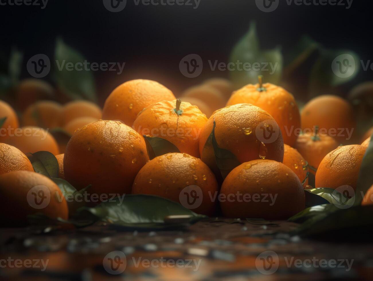 Beautiful organic background of freshly picked oranges created with technology photo
