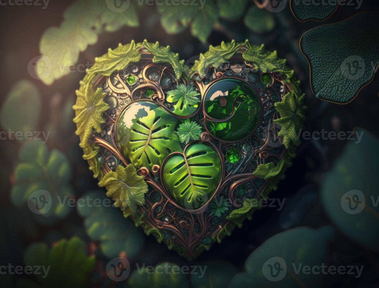 Green heart made by foliage that represents environmental protection created with technology photo
