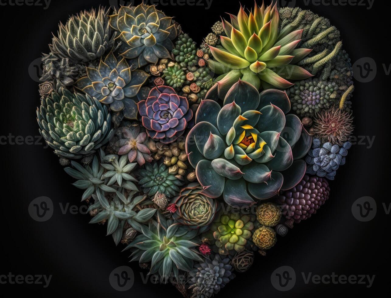 Green heart made by various succulents Environmental protection concept created with technology photo