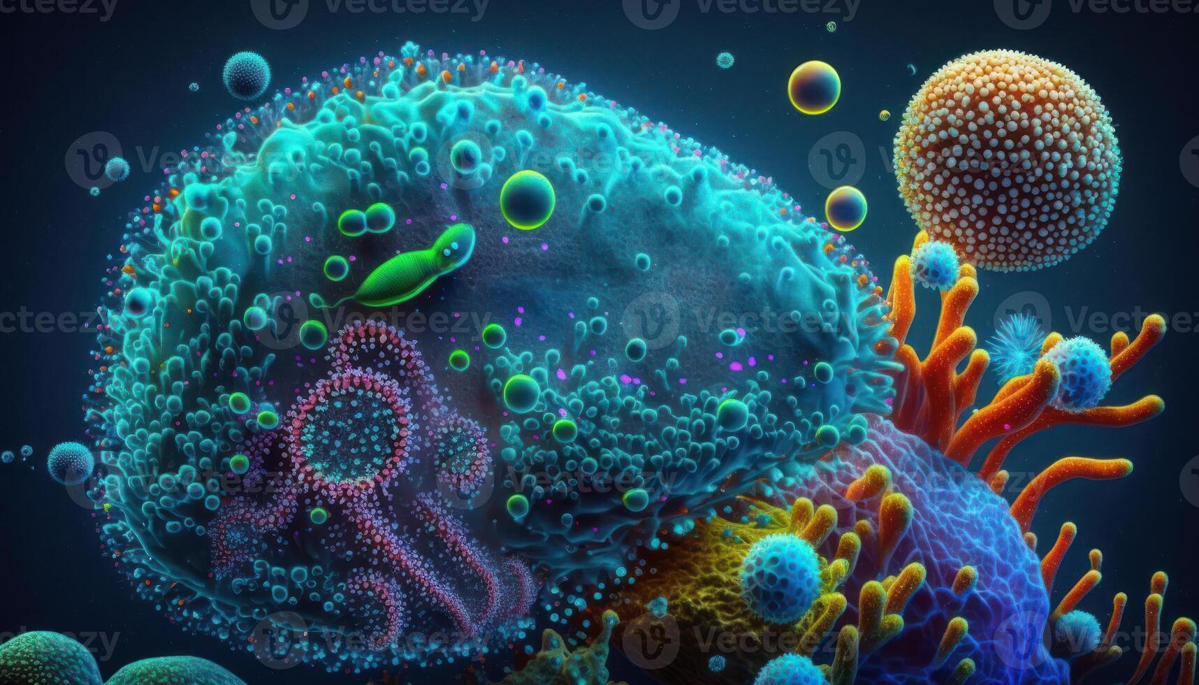 Bacteria and virus cells World under the microscope created with technology photo