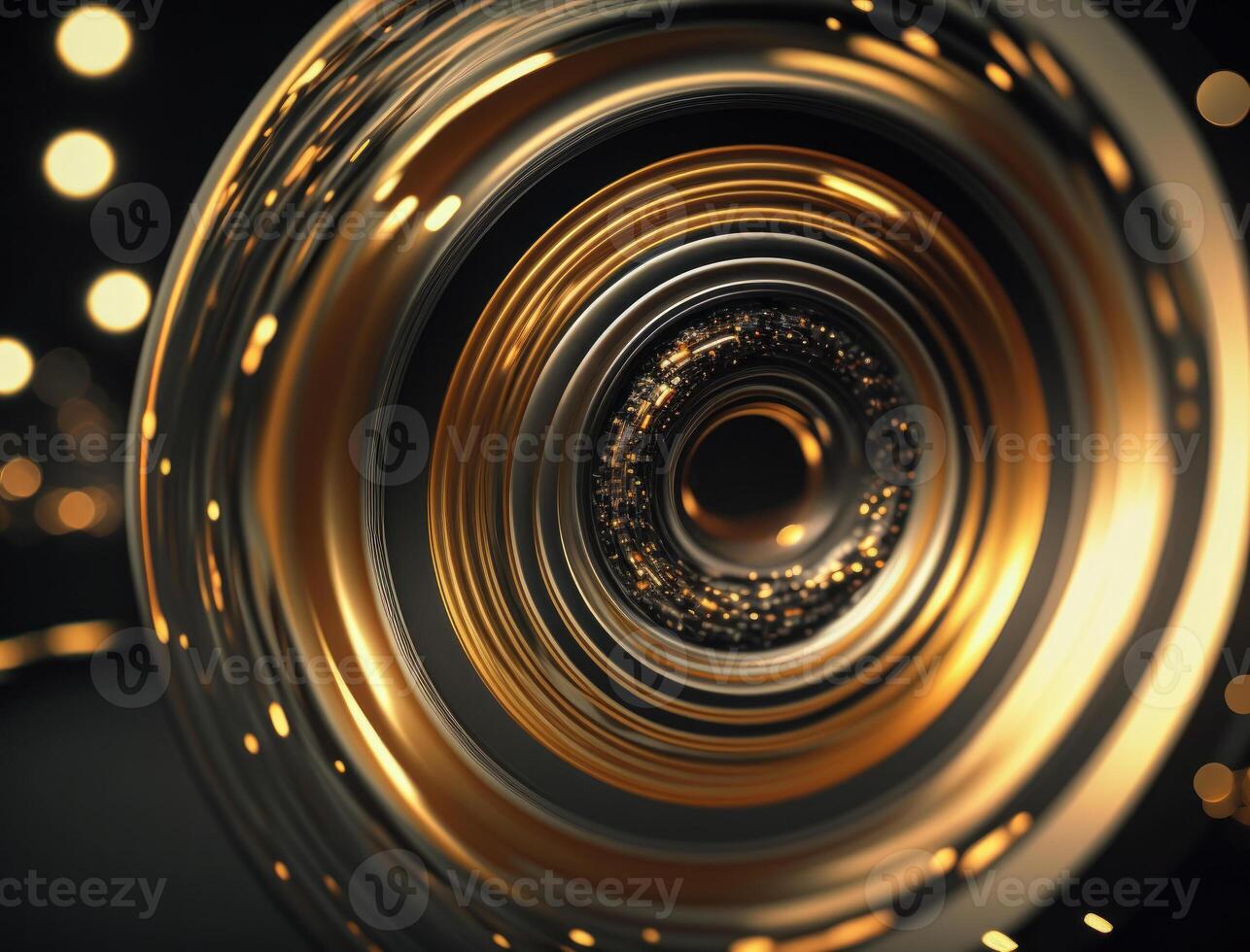 Concentric golden rings shapes Abstract geometric background created with technology photo