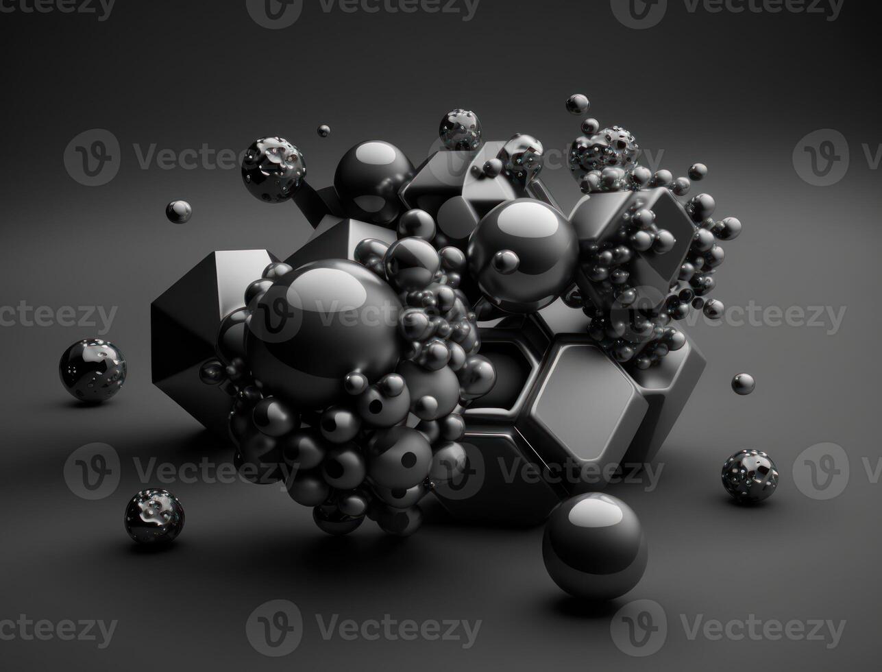 Abstract black geometric background Various shapes Flat lay created with technology photo