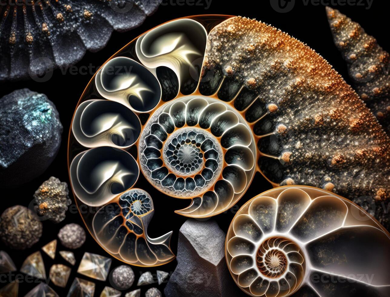 Ammonite fossil background created with technology photo