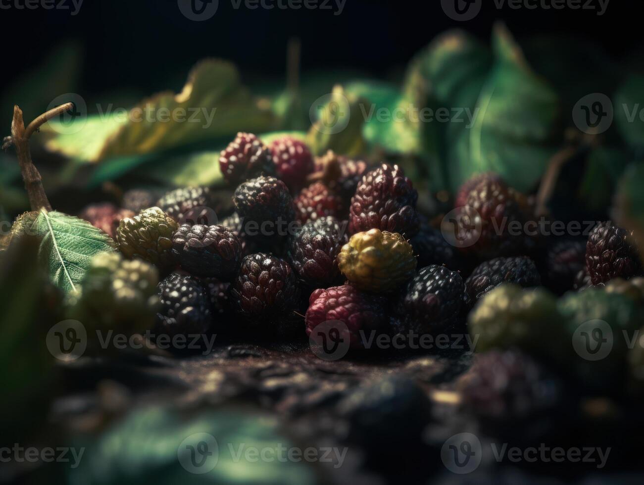 Beautiful organic background of freshly picked blackberry created with technology photo