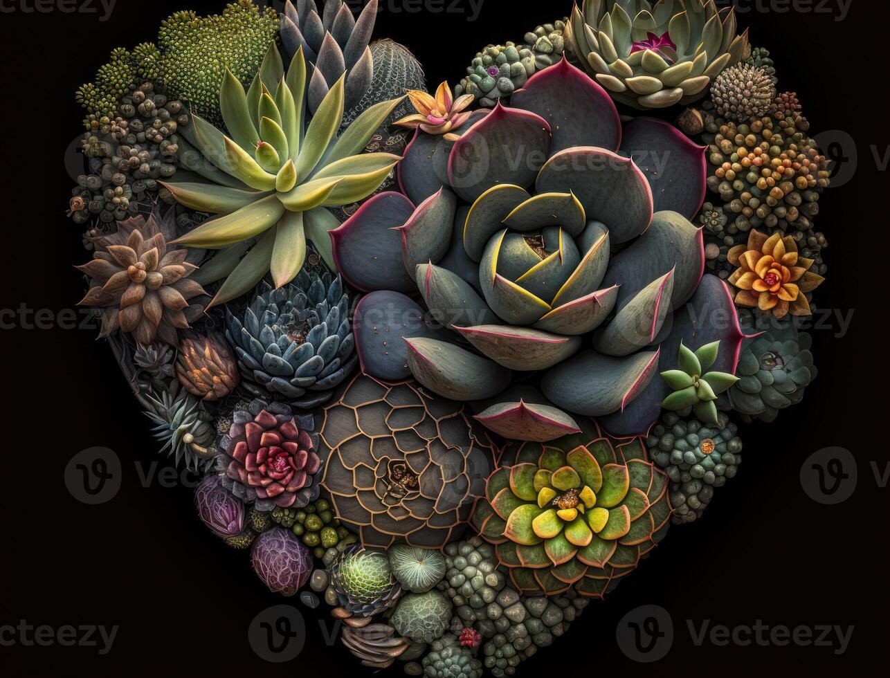 Green heart made by various succulents Environmental protection concept created with technology photo